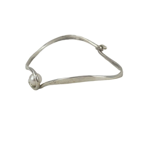 Pearl Curl Argentium Silver Tommy K Designs Hand Forged Curling Bracelet with 7. - Picture 4 of 11